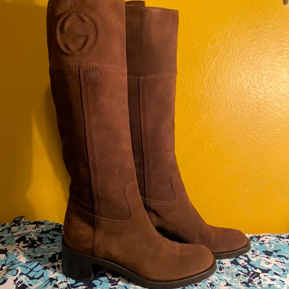 Knee High Suede Embossed Gucci Boots